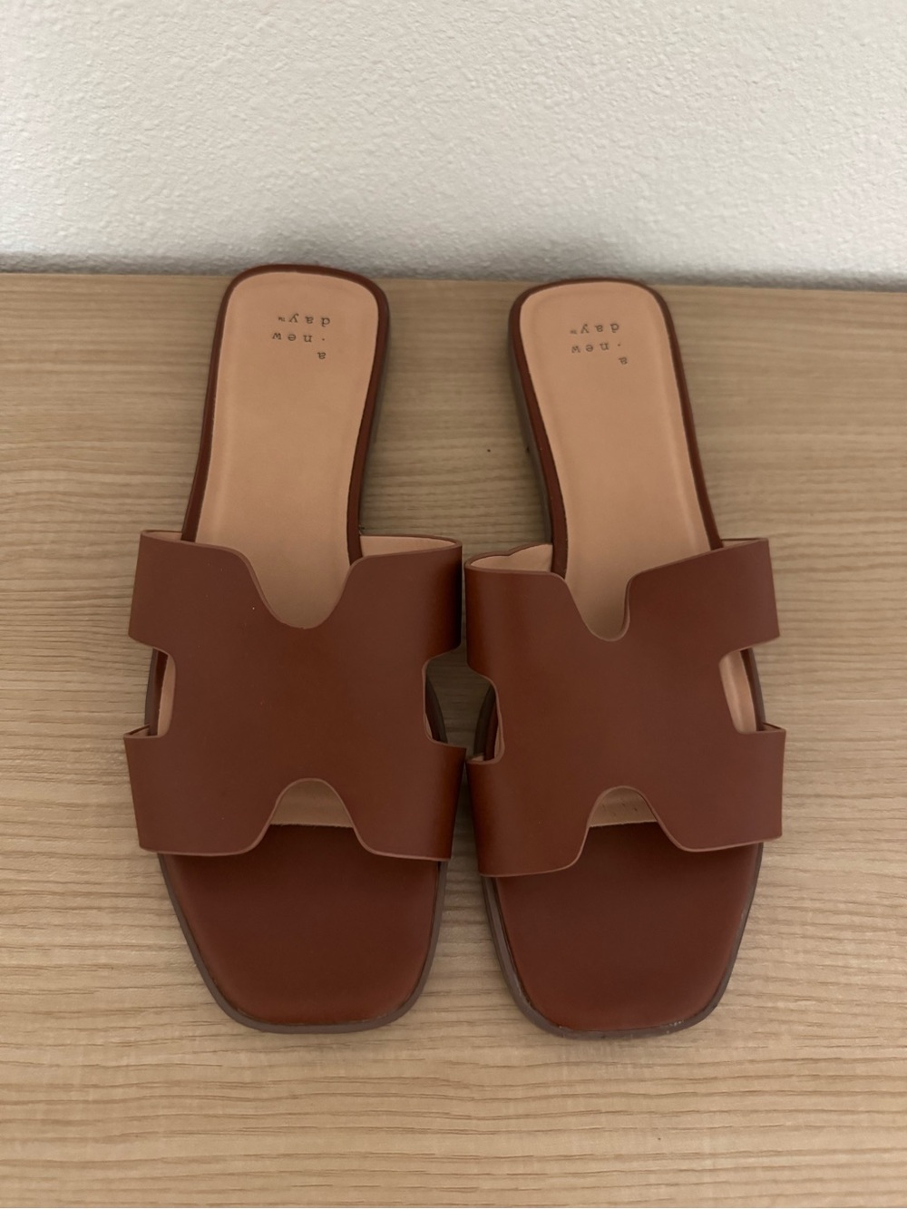 a new day Brown Cutout Leather Slide Sandals